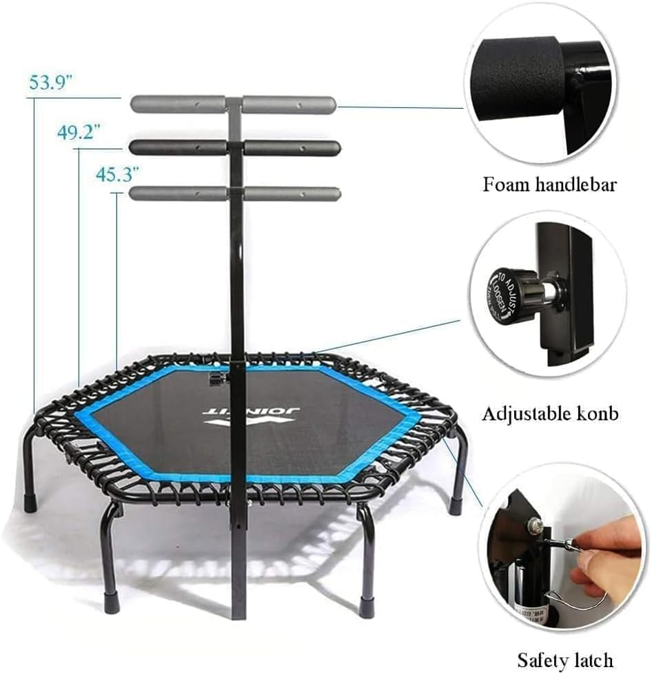 50" Rebounder Mini Trampoline Australia, Fitness Trampolines, 330 LBS Foldable T Shape Adjustable Foam Handle, Stable & Quiet, Mini Exercise Rebounder for Kids Adults Indoor Outdoor Jumping Cardio