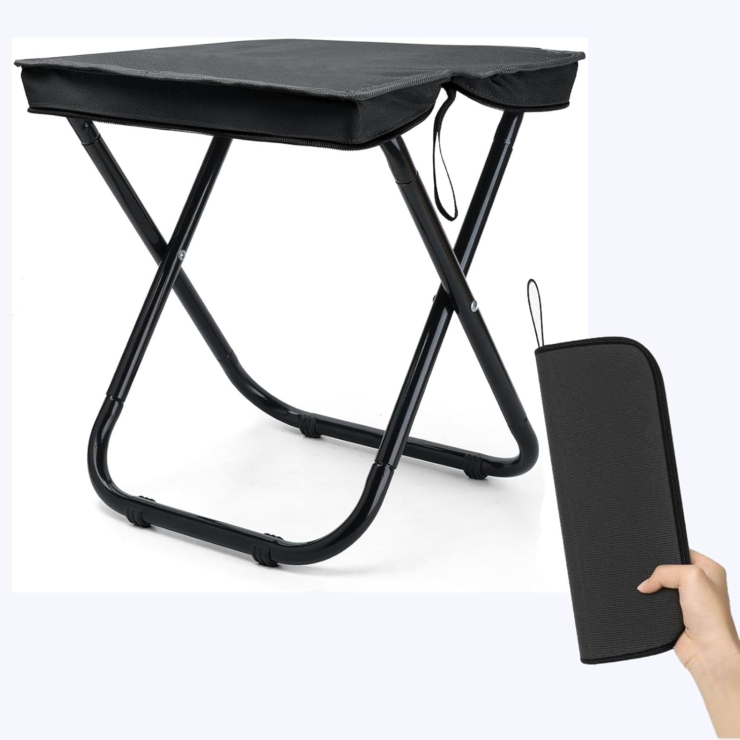 REGODI 12" Portable Folding Stool for Camping, Lightweight Outdoor Seat Supports 260Lbs - Compact Foot Rest for Adults Travel, Hiking, Fishing (Easy Carry & Heavy Duty)