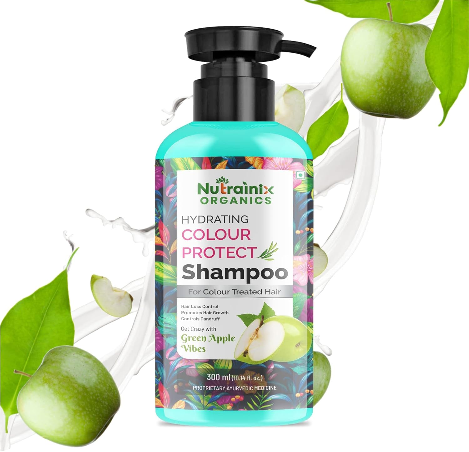 Nutrainix Organics Hydrating Colour Protect Shampoo with Green Apple Vibes | Shampoo for Coloured Hairs Growth | Color Protecting Shampoo - 300Ml image number 3