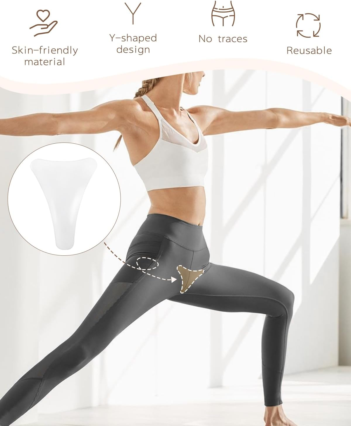 Camel Toe Concealer Pads, Camel Toe Cover for Covering Camel Toes, Reusable Anti-Camel Toe Silicone Inserts, Camel Toe Concealer for Swimsuit, Camel Toe Underwear Inserts, 3 Pack Clear Y-Shaped image number 6