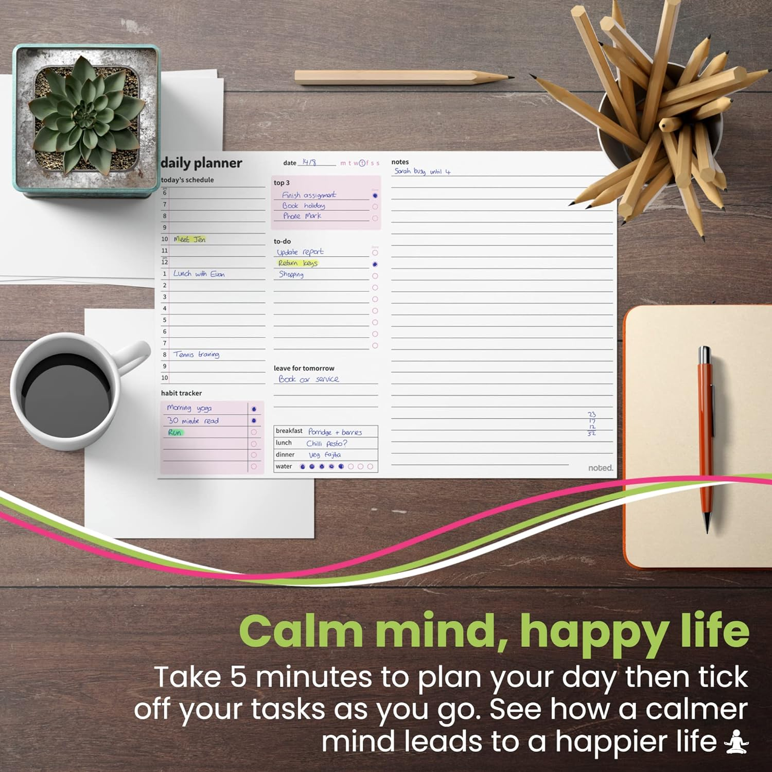 A4 Daily Planner Pad &ndash; 52 Sheets - Organiser with Daily Schedule, Large Notes Area, to Do List Daily Planning, Habit Tracker &ndash; Tear off Desk Pads for Work, Business, Home or Exam Study Revision image number 4