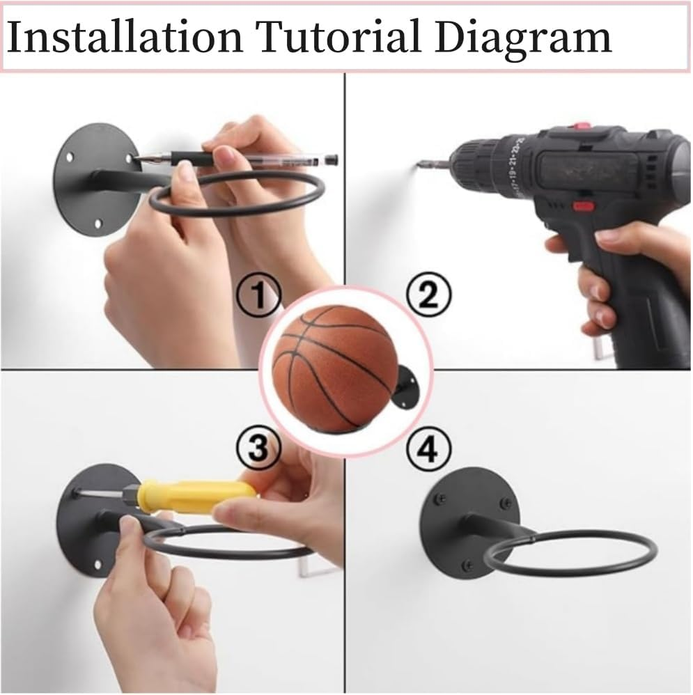 4 Pack Metal Ball Holder Wall Mount - Universal Basketball Football Rugby Display Rack, Sports Room & Boy'S Room Organizer for Ball Storage Accessories image number 5