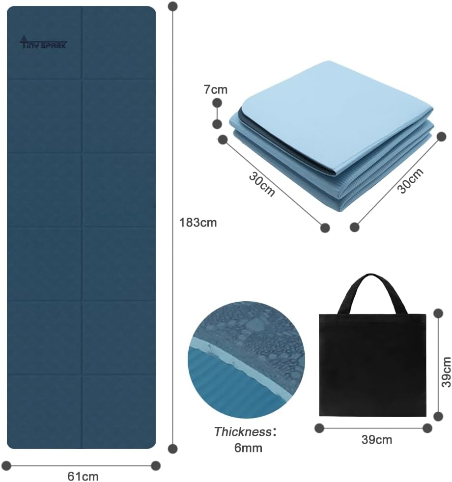 Foldable Yoga Mat,6Mm TPE Yoga Mat,Double Layers Exercise Mat with Anti-Slip Function&A Storage Bag for Yoga,Pilates and Fitness Exercise,Compact Fitness Mat 183Cm*61Cm* 6Mm image number 5