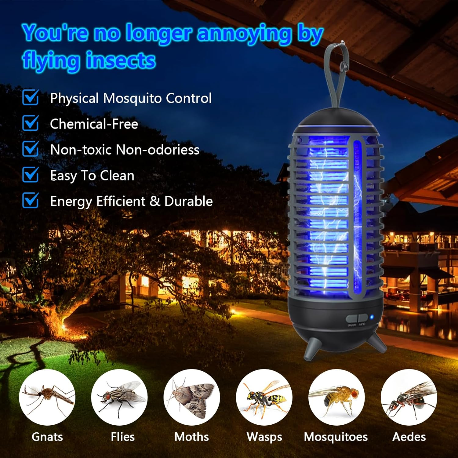 Bug Zapper Outdoor Rechargeable 2 in 1 Wireless Mosquito Killer Lamp 2500Mah Bug Zapper Electric Trap Ideal Bug Zapper Indoor for Patio, Home, Backyard, Yard, Garden, Campsite (Black)
