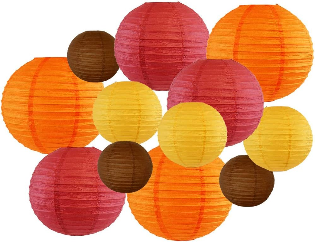 Just Artifacts Decorative Fall round Chinese Paper Lanterns 12Pcs Assorted Sizes & Colors (Color: Happy Harvest)