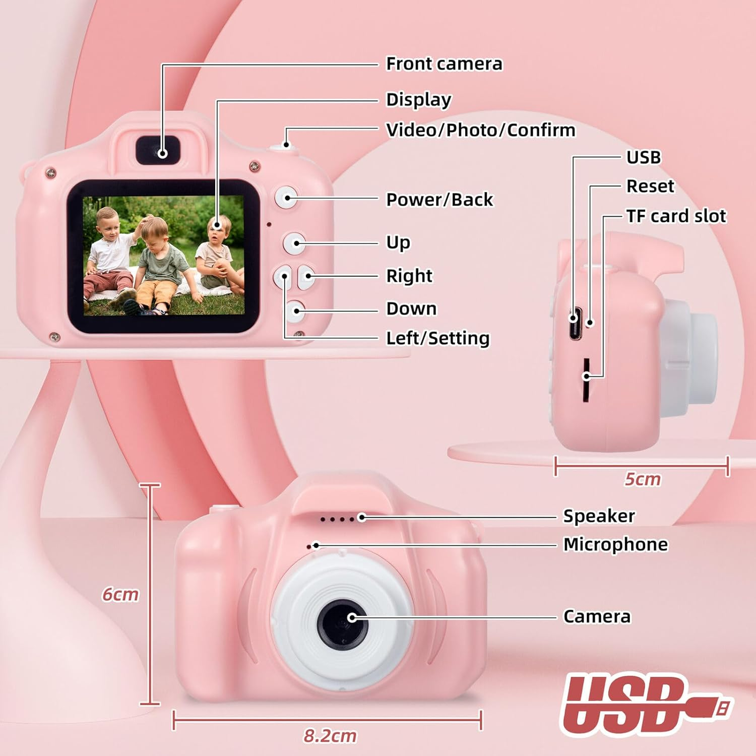 Lenoxx Kids Digital Camera with Dual Front & Rear Lens, 4X Digital Zoom, 1080P HD Video Recording, 2.0&rdquo; Screen, 32GB Card, Built-In Games, Filters & Frames &ndash; Pink image number 5