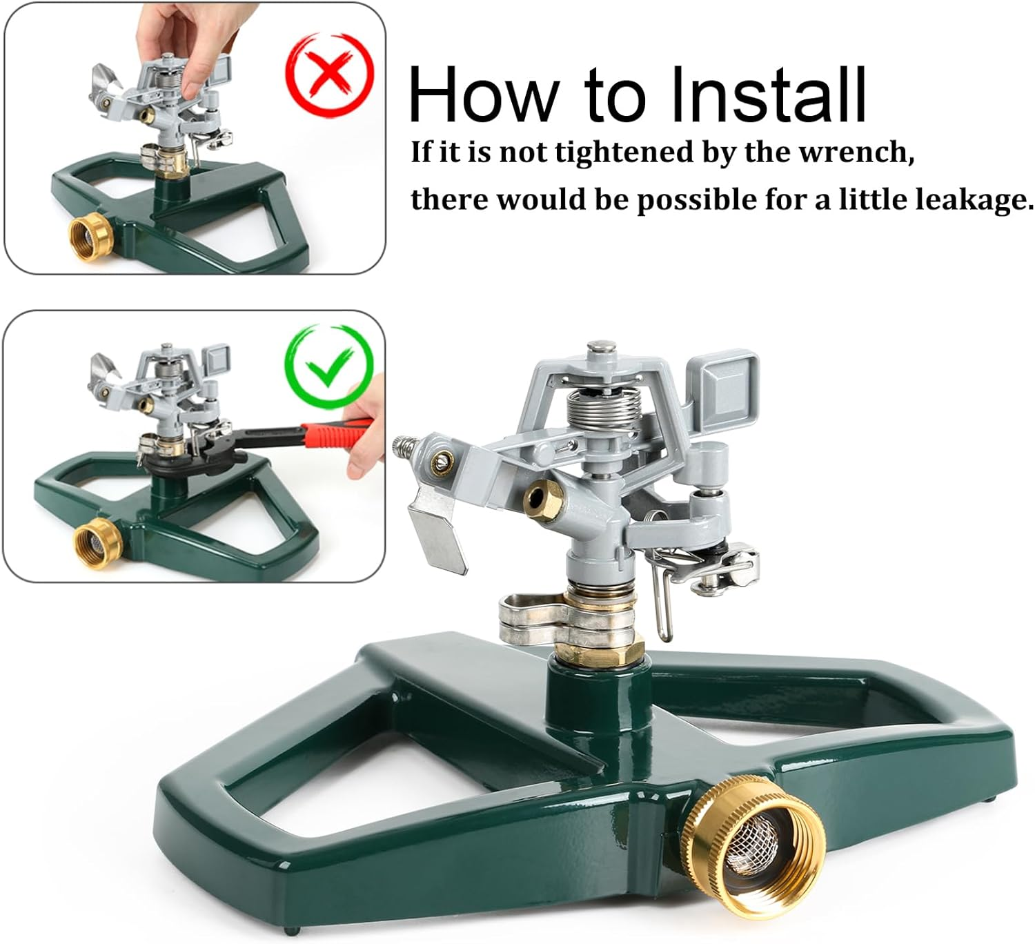 STYDDI Metal Pulsating Impact Sprinkler with Metal Base, Heavy Duty Adjustable Circular Zinc Impulse Sprinkler for Lawn, Yard and Large Area, Water Coverage up to 5,800 Sq. Ft image number 3