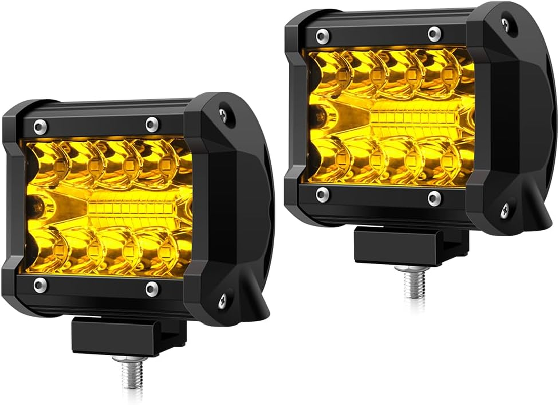 Winpower 4 Inch LED Pods, 120W 1200LM 12V Flood Spot Combo Beam Pods Lights off Road Light Bar Fog Lights Driving Work Light for Truck Pickup ATV UTV SUV Trailer Boat, Yellow