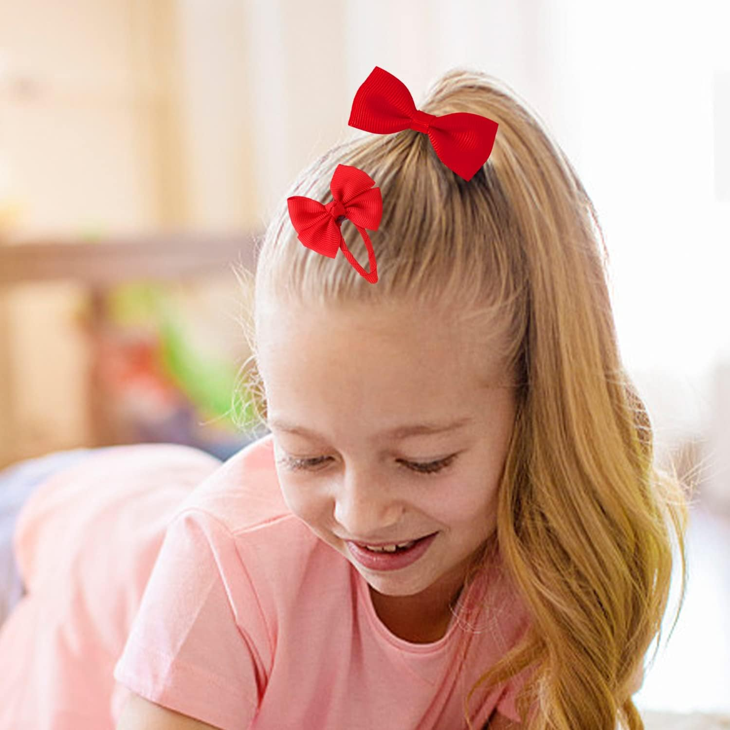 23 Pieces Kids Hair Accessories Set Bow Hair Clip Head Flower Ponytail Elastic Hair Rope Styling Accessories for Girls School Christmas Birthday Party (Red) image number 5