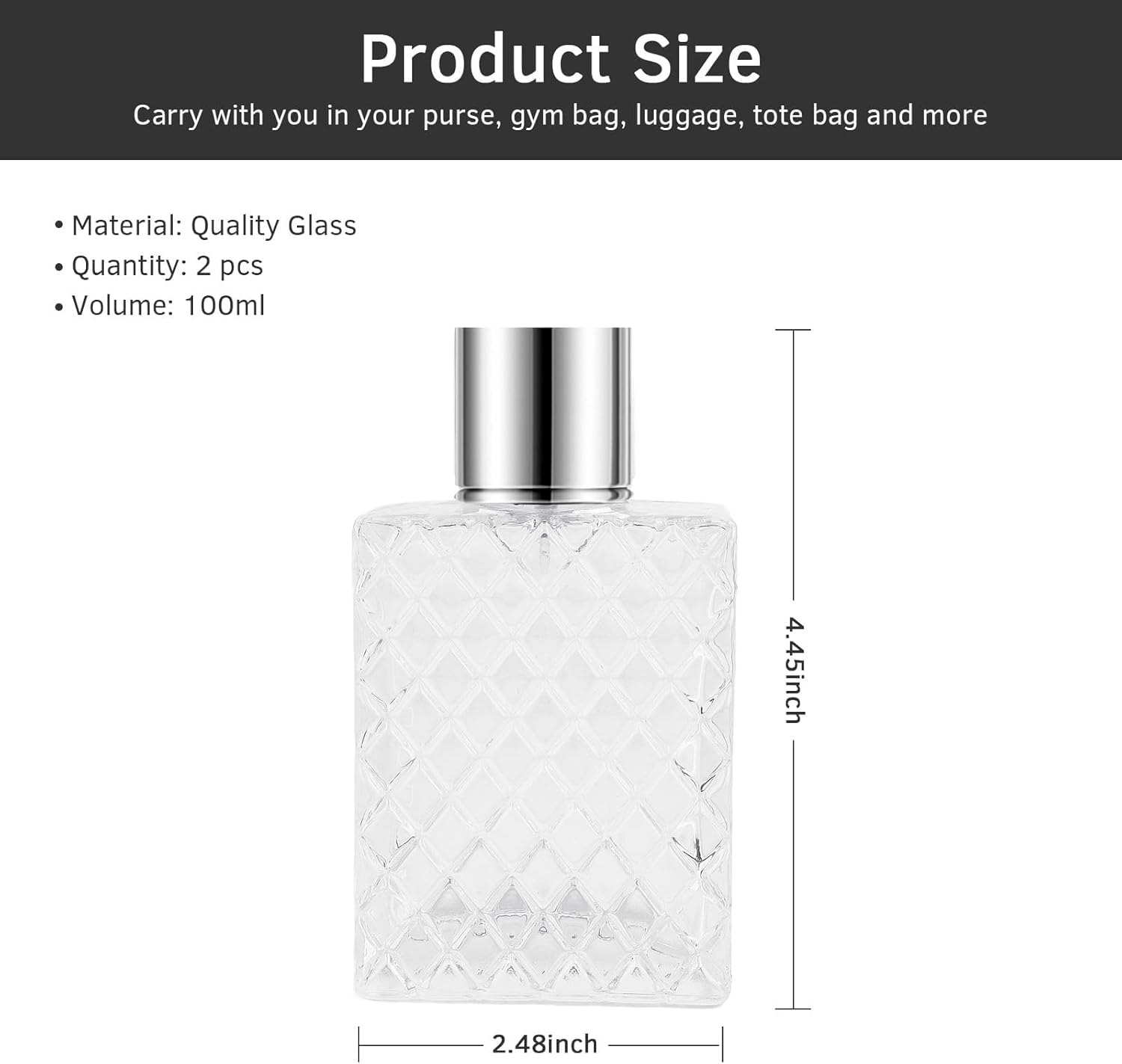 2Pcs Refillable Empty Perfume Bottle, 100Ml/3.4Oz Glass Atomizer, Portable Travel Cologne Spray Atomizer-Quttly image number 1