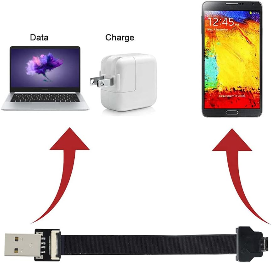 Xiwai 2.0M down Angled USB 2.0 Type-A Male to Micro USB 5Pin Male Data Flat Slim FPC Cable for FPV & Disk & Phone image number 2