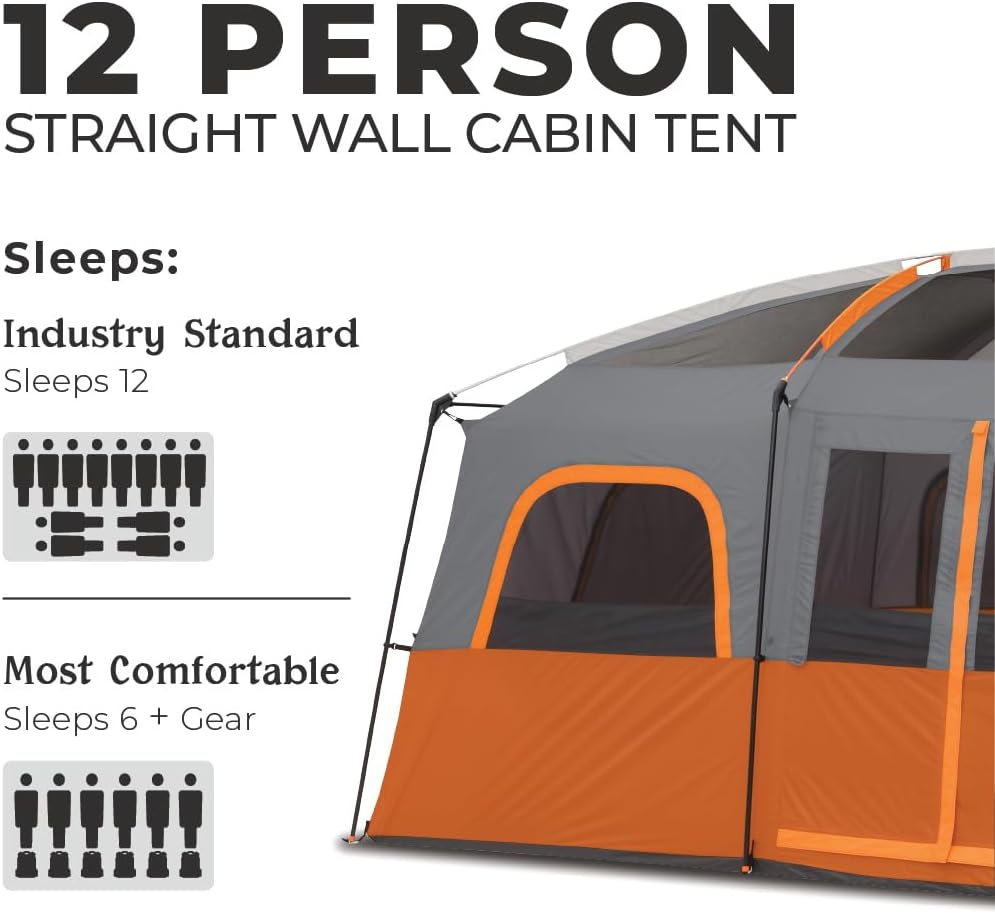 CORE 12 Person Tent | Large Multi Room Tent for Family with Storage Pockets for Camping Accessories | Portable Cabin Huge Tent with Carry Bag for Outdoor Car Camping image number 5