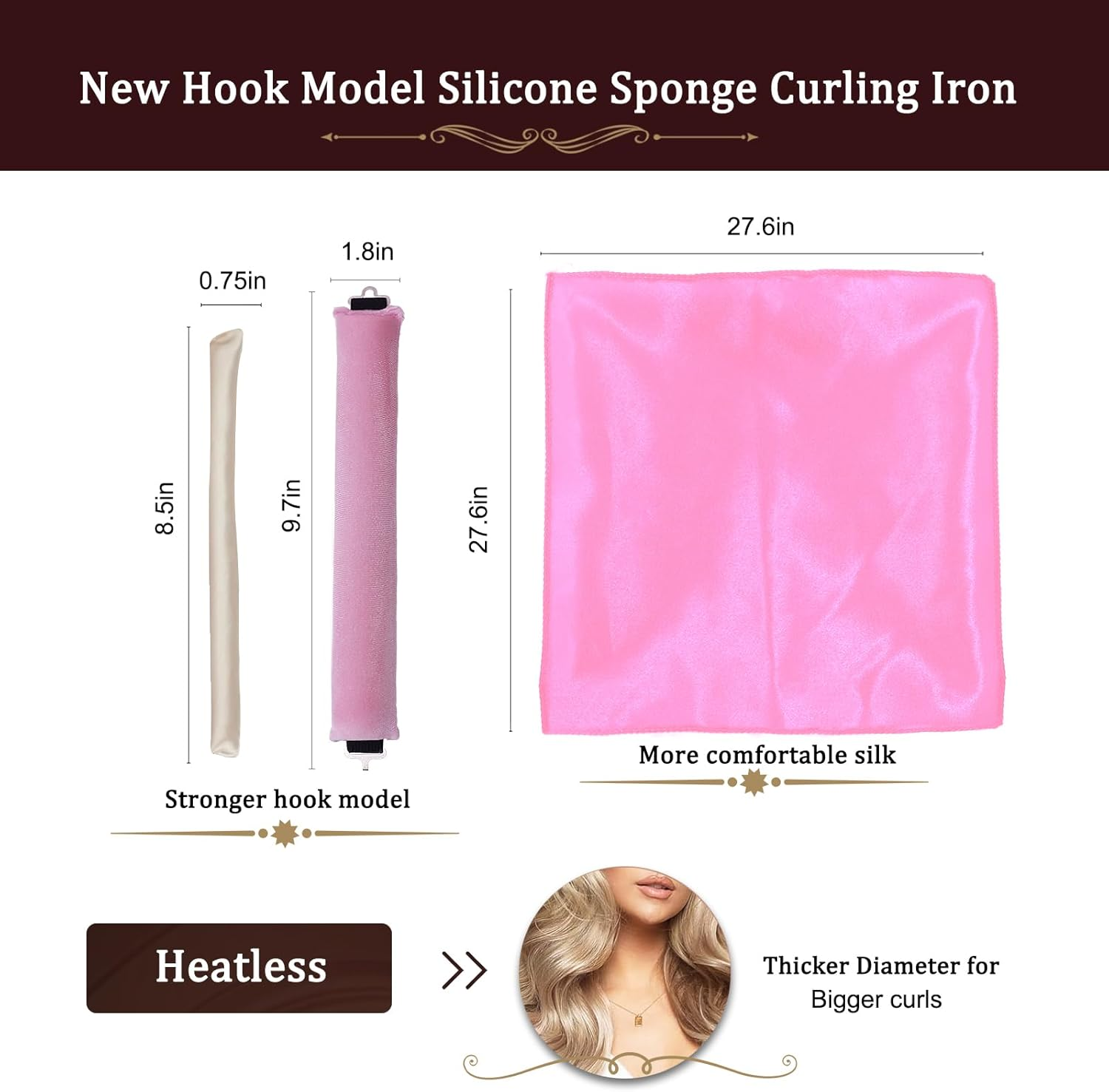 Heatless Curling Rod Headband - 3Pcs-Brown image number 6