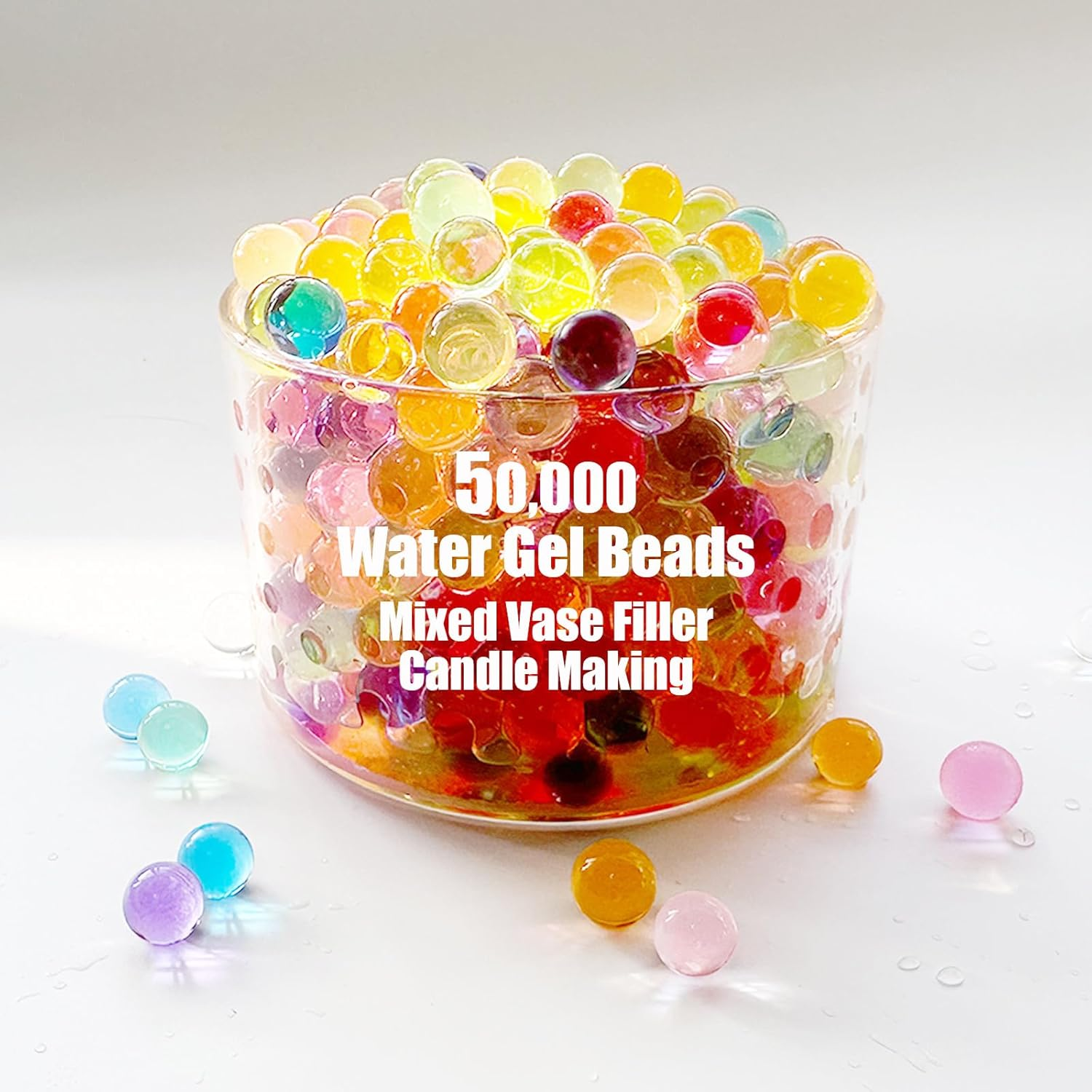 50000 Mixed Color Water Gel Jelly Beads Vase Fillers for Floating Pearls, Floating Candle Making, Wedding Centerpiece, Floral Arrangement (2-2.5Mm Mixed Color)