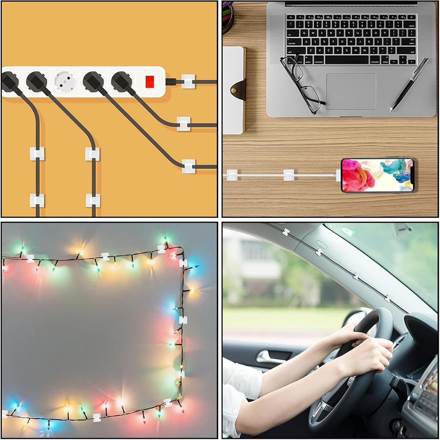 Yeanifeana 100Pcs Adhesive Cable Clips, Strong Sticky Cord Organizers for Desk/Wall/Wires, Includes 50 White & 50 Black Wire Holders for Office Home Car Workshop, Cable Management Clips image number 3