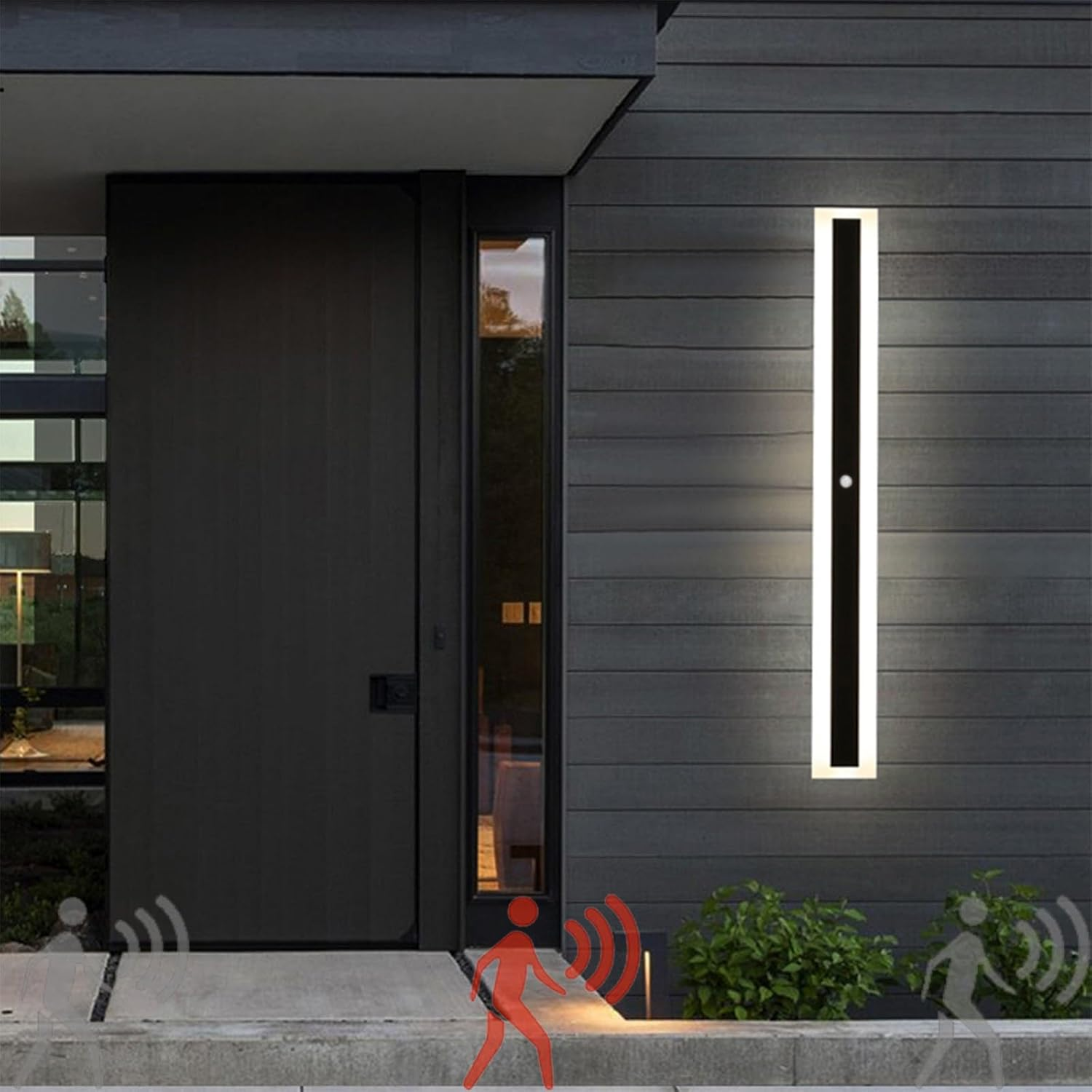 Outdoor Garden Wall Light with Motion Sensor Wall Lamp Indoor Black LED Long Wall Sconce Exterior IP67 Waterproof Modern Warm White Light outside Porch Balcony Garage (180Cm,White Light) XXZ image number 6