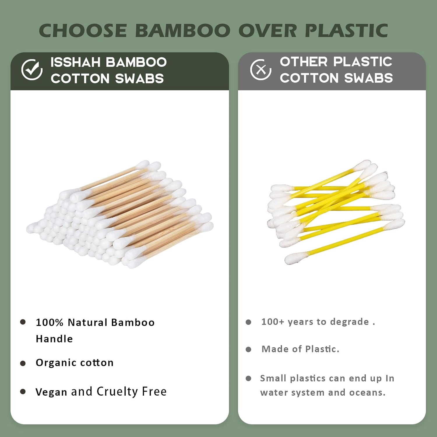 Bamboo Cotton Swabs - 500 Count - Vegan Cotton Swabs, Eco Friendly Double Tips, Plastic Free Ear Sticks, All Natural 100% Biodegradable Organic Cotton Buds By image number 4