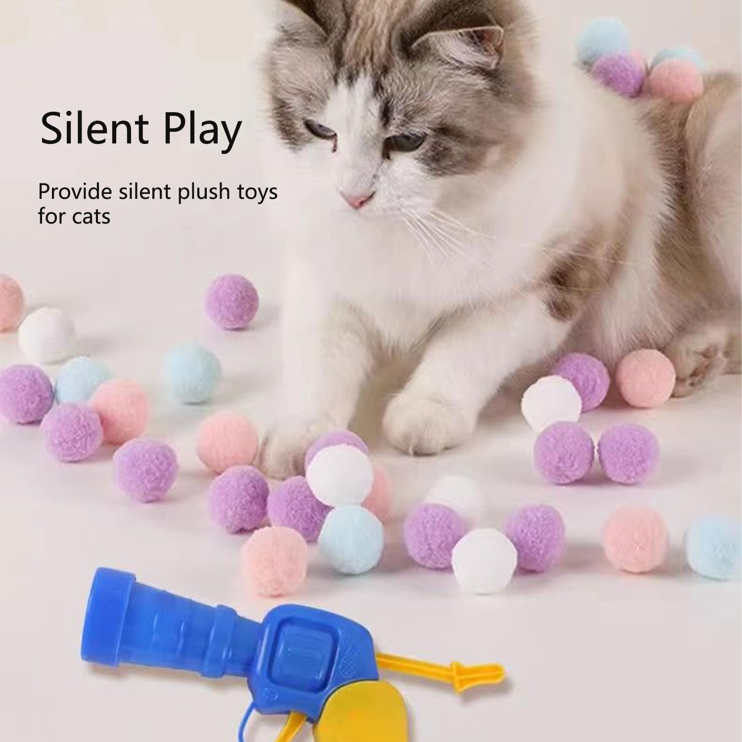 Interactive Cat Toy, Pack of 100 Cat Toy Balls, Soft Cat Balls with Cat Toy Launcher, Cat Pompom for Indoor Interaction with Cats image number 4