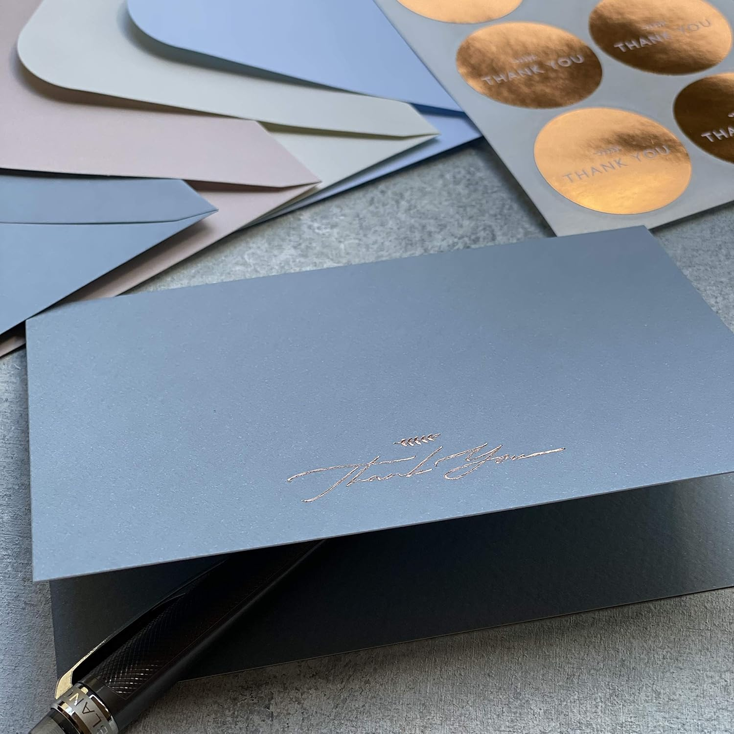 RUN2PRINT Thank You Cards, 36 Pieces, Dusty Blue Color, Peel & Seal Envelopes, Self-Sealing Adhesive, Matching Stickers Included image number 6