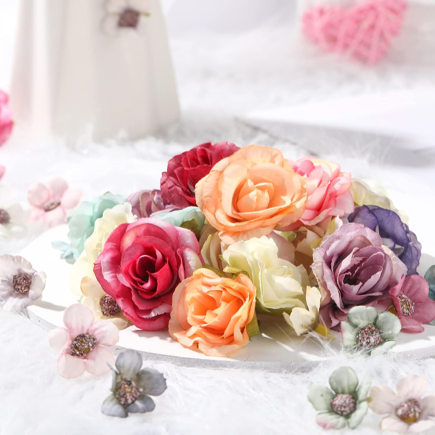 Janinka 174 Pieces Fake Mini Flowers for Crafts Small Silk Artificial Fabric Flowers Bulk for Wedding Decor Party Wreath DIY, 2 Cm 4 Cm, Colorful image number 2