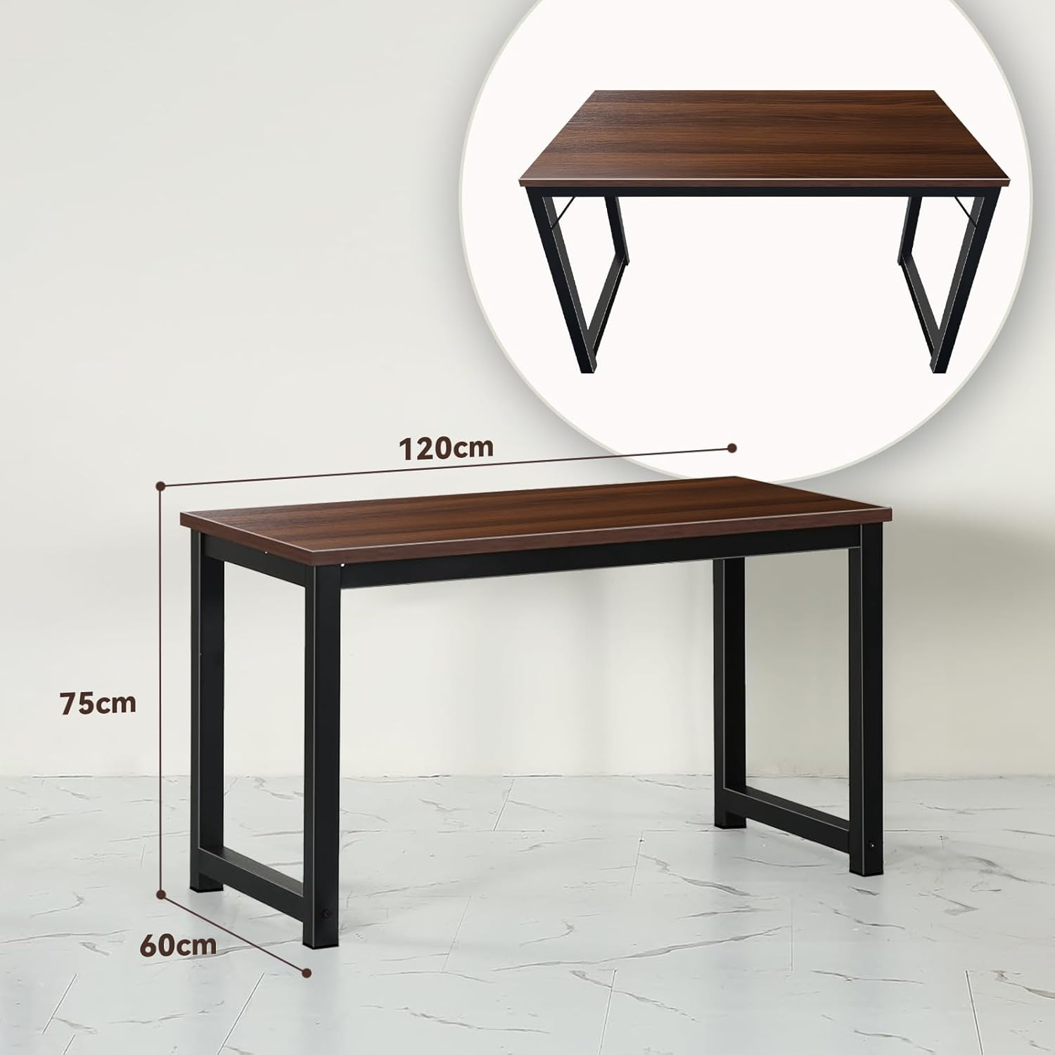 Office Desk Computer Table, Large Office Computer Desk with Retro Wooden Tabletop Sturdy Black Metal Legs Writing Tables for Apartment Dorm Simple Workstation image number 5