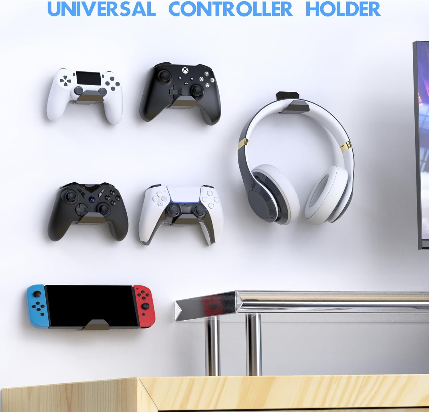 Controller Wall Mount Holder for PS5 Pro/Slim Controller, for Switch Controller,Strong Adhesive/Screw Controller Holder Headphone Stand,Headset Hanger Hook for Universal Controller and Headset-6 Pack image number 3