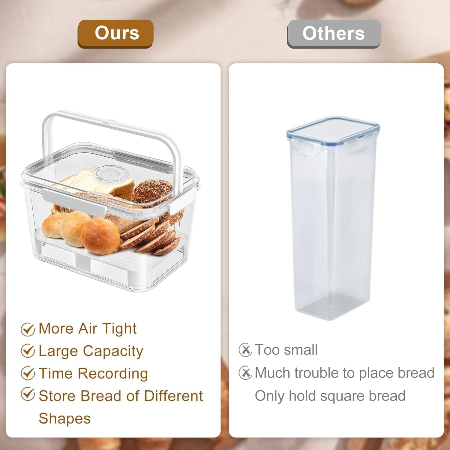 Bread Box Airtight for Kitchen Countertop, 2 Pieces Bread Holder Storage Container, Large Bread Container with Lid for Homemade Bread, Toast, Bagel, Donut and Cookies image number 3