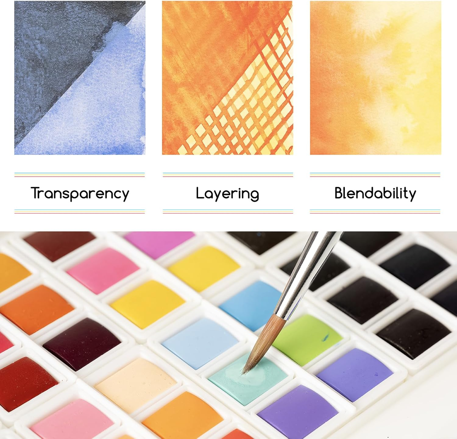 MEEDEN Watercolor Paint Set 96 Colors in Portable Box, Paint Kit with Brush, Palette and Art Supplies, Customizable Color Blocks, Travel Watercolor Set for Adult Teens Beginner Artist Professional image number 4