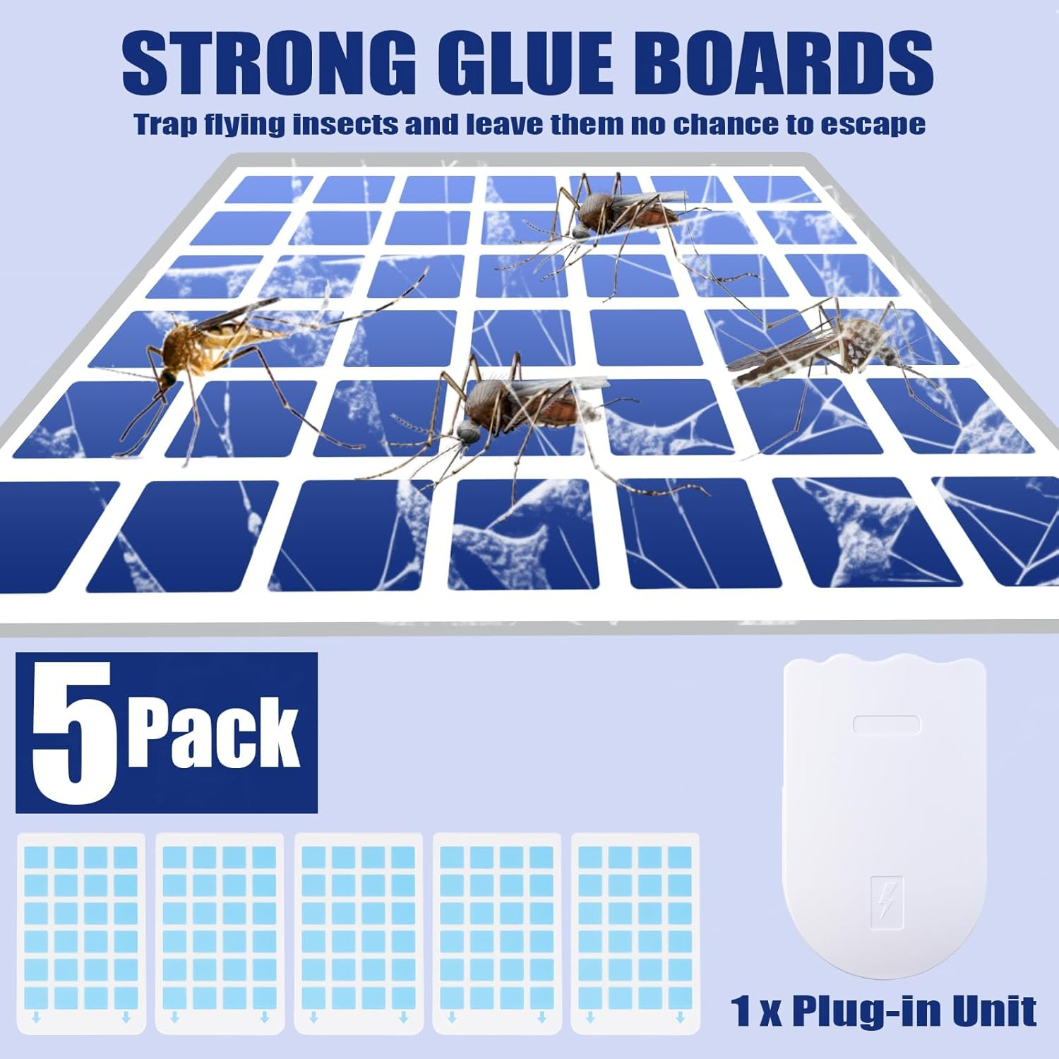 2 Pack Indoor Plug-In Mosquito Killer, Flying Insect Trap for Flies Fruit Flies Moths & Gnats with UV Attractant, Adjustable Brightness Night Light & 10 Adhesive Cards image number 6