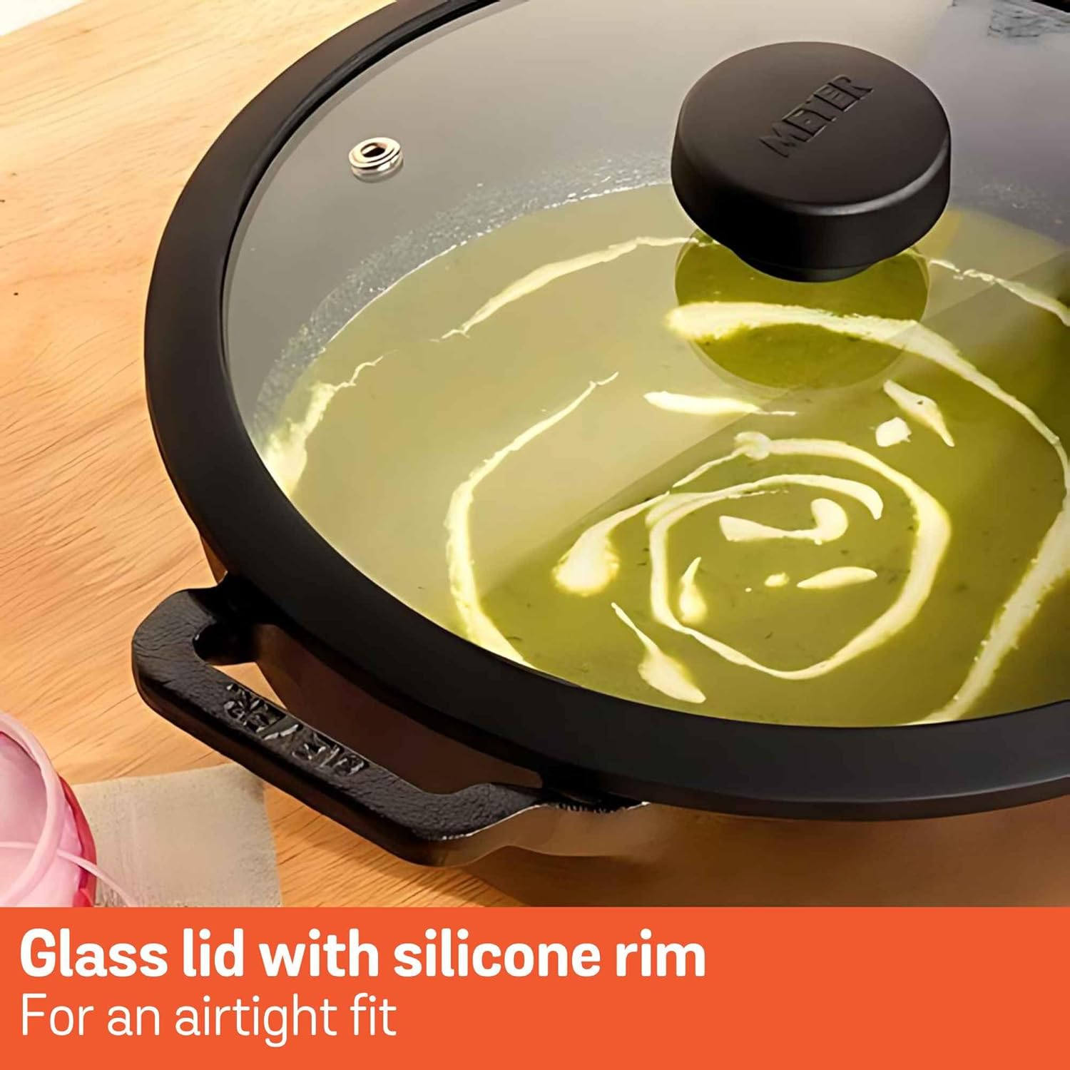 Meyer Pre-Seasoned Cast Iron Wok/Kadai 26Cm with Lid, Induction Compatible, Oven Safe, Heavy-Duty Skillet for Curries & Stir-Fries, Toxin-Free, Campfire Ready, Black image number 4