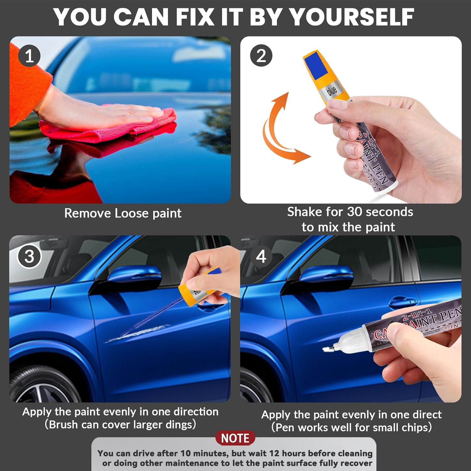 Blue Car Touch up Paint Pen- Automotive Scratch Repair Kit- Auto Scratch Remover- Professional Seamless Coverage- Color Accurate- Long Lasting Adhension- Quick Drying- Easy to Use- Two in One