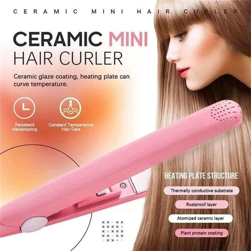 Purple Werdeny Mini Ceramic Hair Curler & Straightener, 2-In-1 Curling Iron with 1/2 Inch Barrel for Short and Fine Hair Candy Bar Clip image number 2