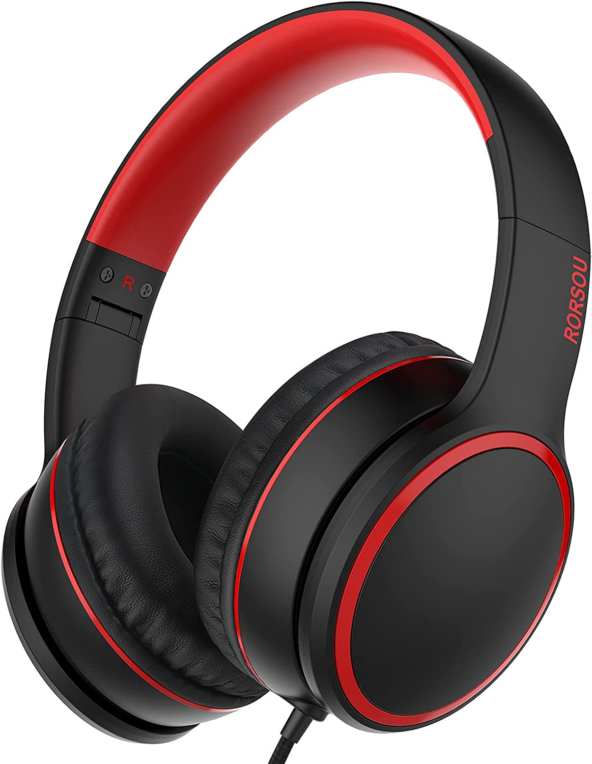 RORSOU R10 On-Ear Headphones with Microphone, Lightweight Folding Stereo Bass Headphones with 1.5M Tangle Free Cord, Portable Wired Headphones for Smartphone Tablet Computer MP3 / 4 (Black)