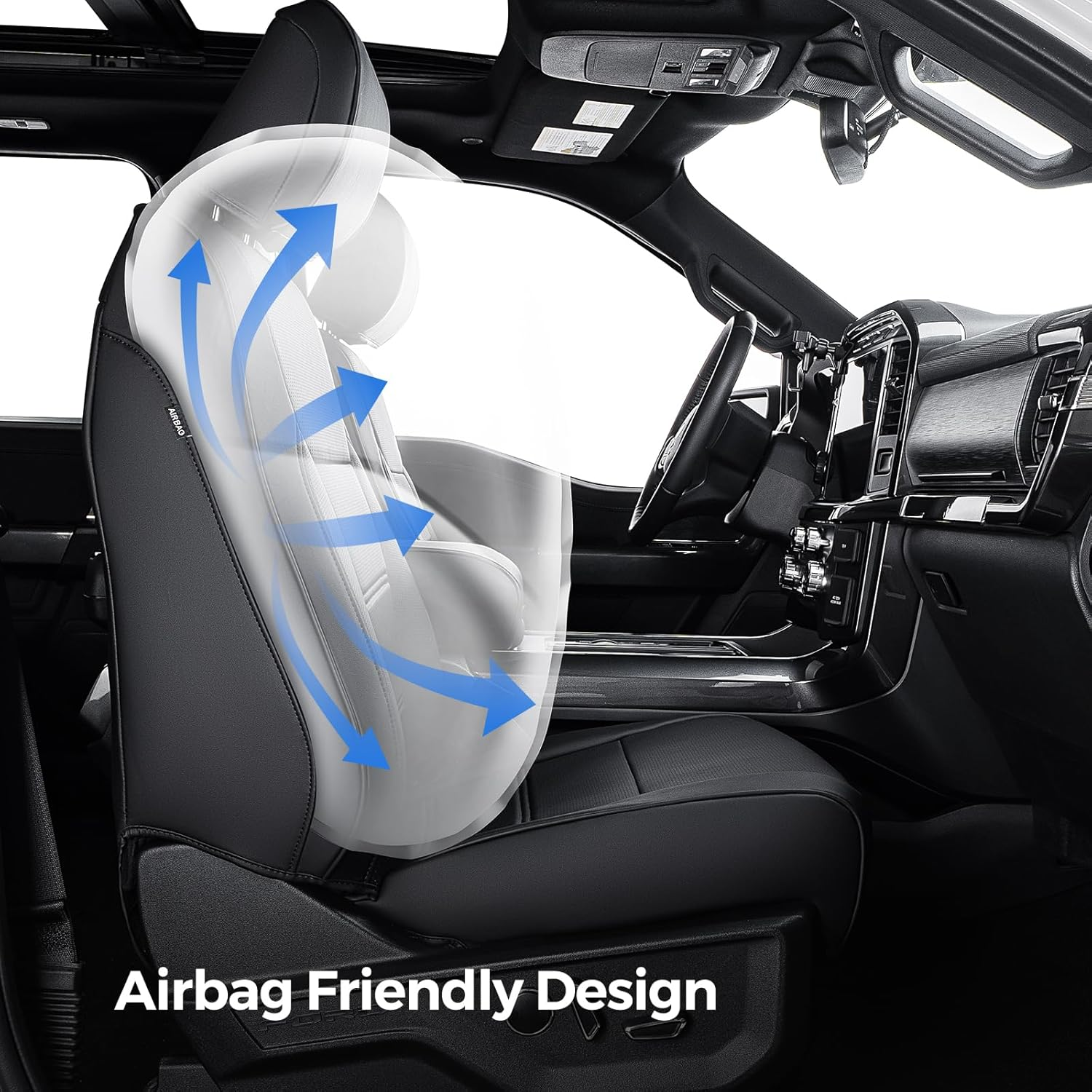 Creekt&reg; Full Set Seat Covers for Ford F150 2015-2025, Waterproof Pickup Custom Fit Faux Leather Seat Covers for Ford F-150 Accessories, for F150 2021 2022 2023 2024 2025 Super Crew/Crew Cab(Xl,Xlt) image number 2