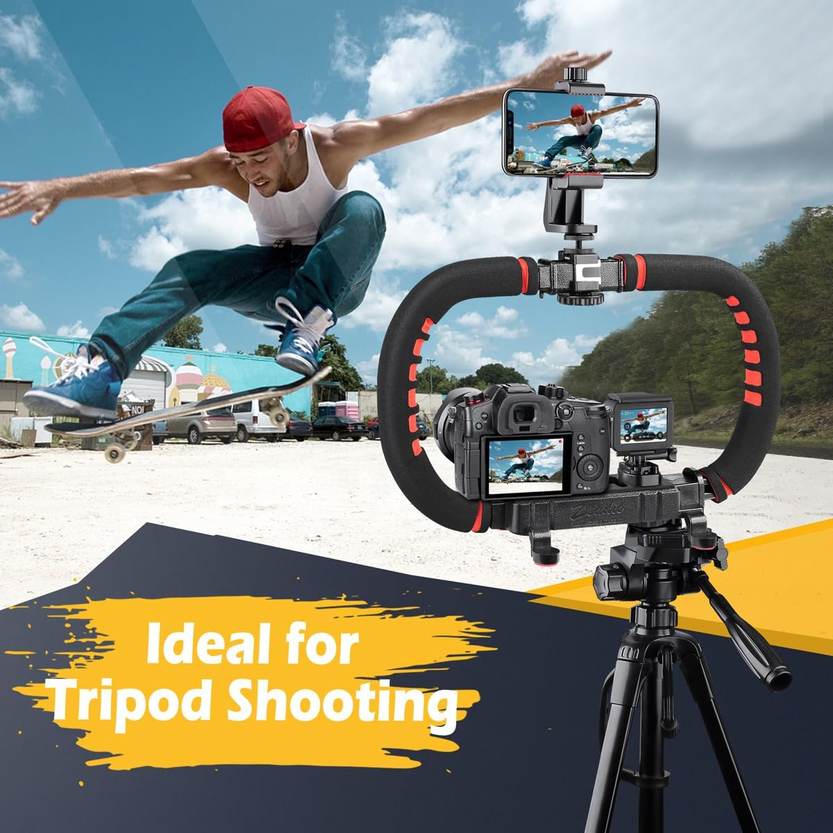 Zeadio Camera Smartphone Stabilizer, Handle Grip Handheld Video Rig with Carrying Case, for All Camera DSLR Camcorder Action Camera and All Smartphones image number 2
