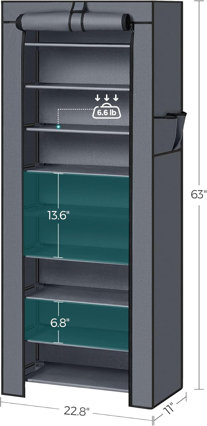 SONGMICS Shoe Rack, 9 Tier Shoe Organizer with Nonwoven Fabric Cover, Shoe Storage Shelf for 27-35 Pairs of Shoes, Entryway, Suitable for Sneakers, High Heels, Flats, and Boots, Grey URXJ10G image number 1