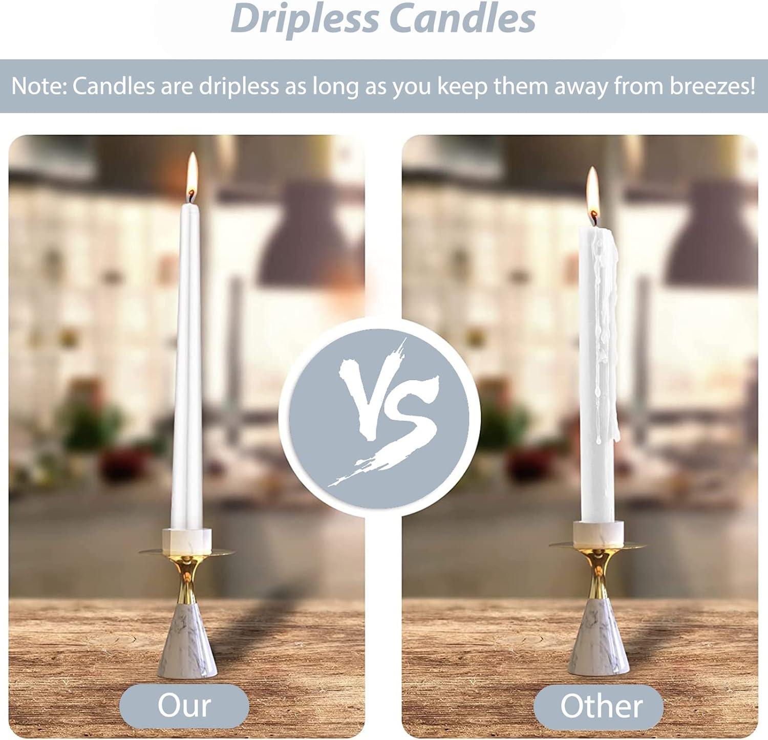 14 Pack White Taper Candles, 10 Inch White Dripless, Unscented Dinner Candle, Smokeless Taper Candles, Paraffin Wax with Cotton Wicks, 8 Hours Burn Time - 14Pack White image number 3