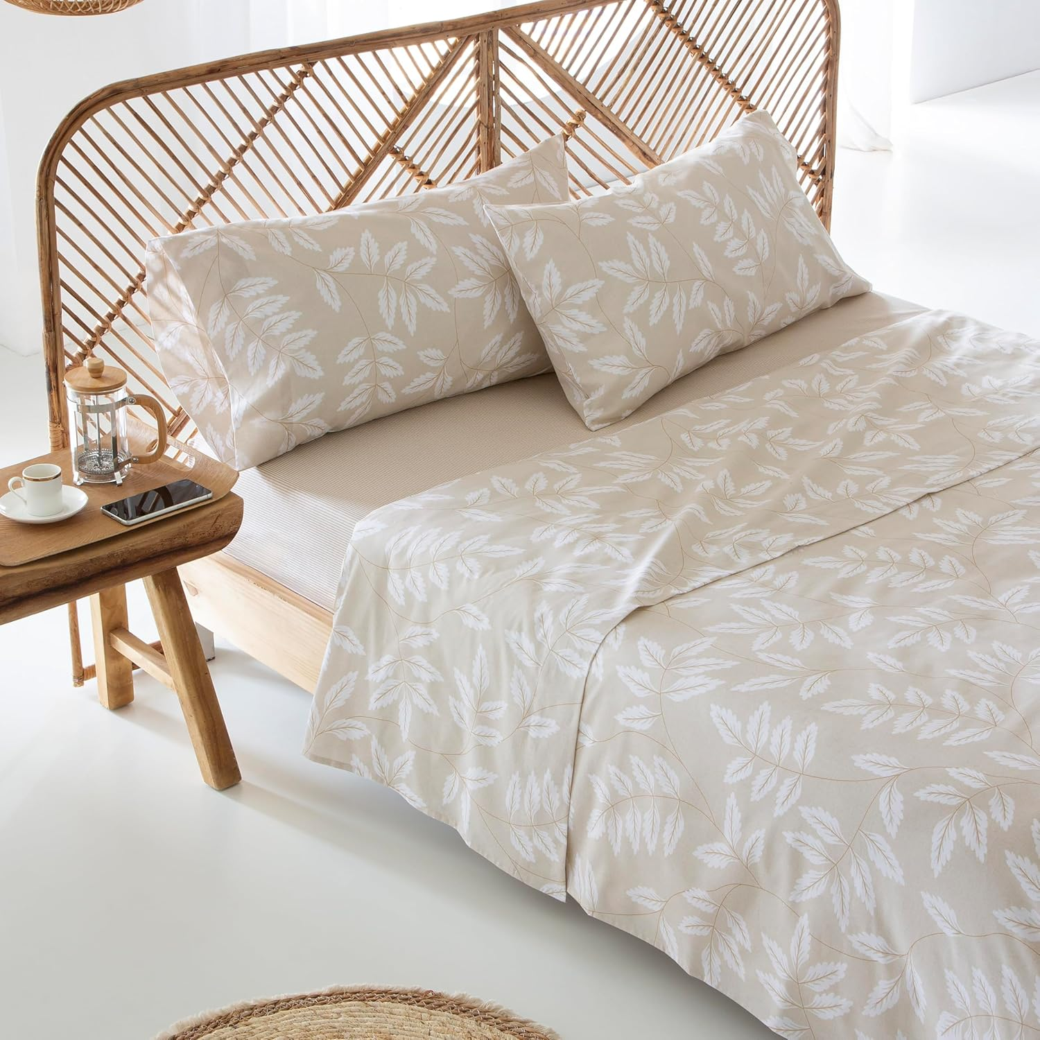 COTTON Artean Organic Cotton Beige Batan Duvet Cover Set for 180 X 190/200 Cm Bed Includes Flat Sheet + 2 Pillowcases + Fitted Sheet 100% Organic Cotton GOTS Certified image number 5