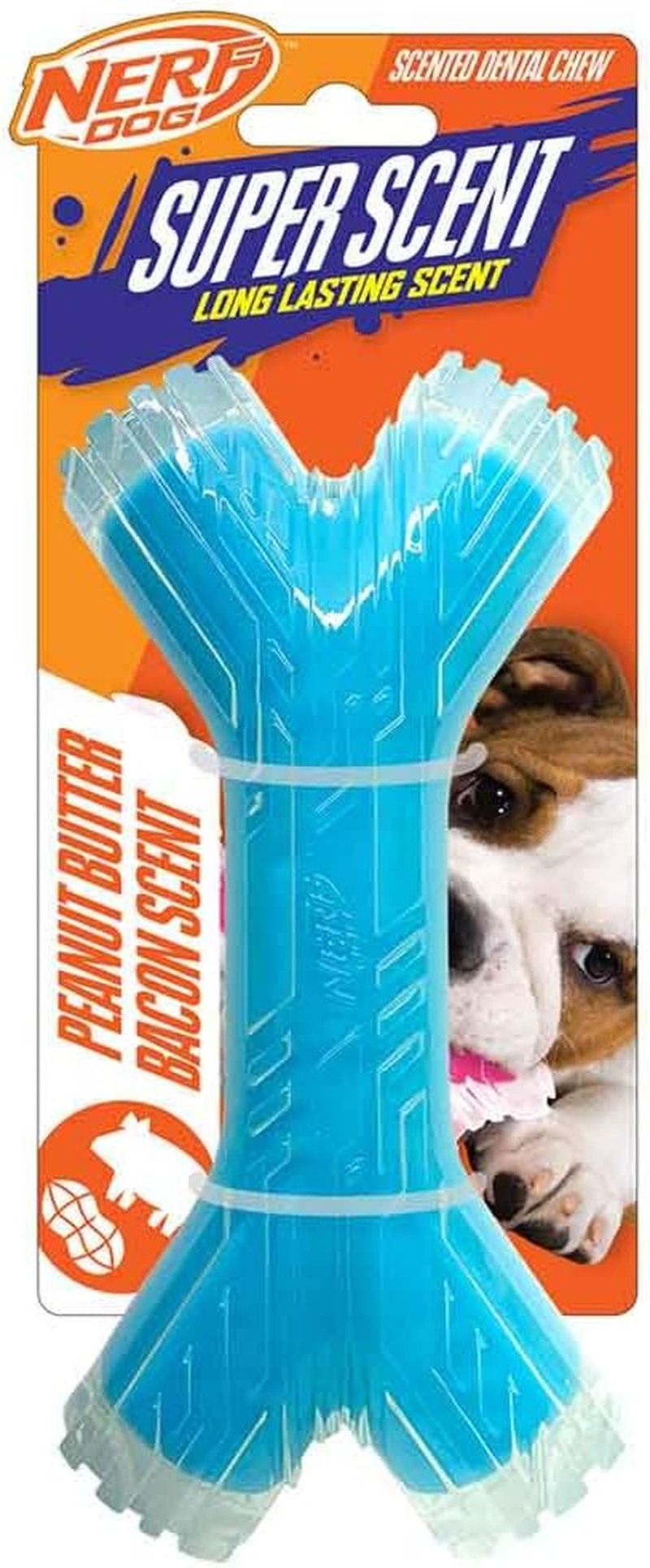 Nerf Dog 8In TPR/PP Scented Peanut Butter/Bacon Superscent Stick Solid Core -Clear/Light Blue