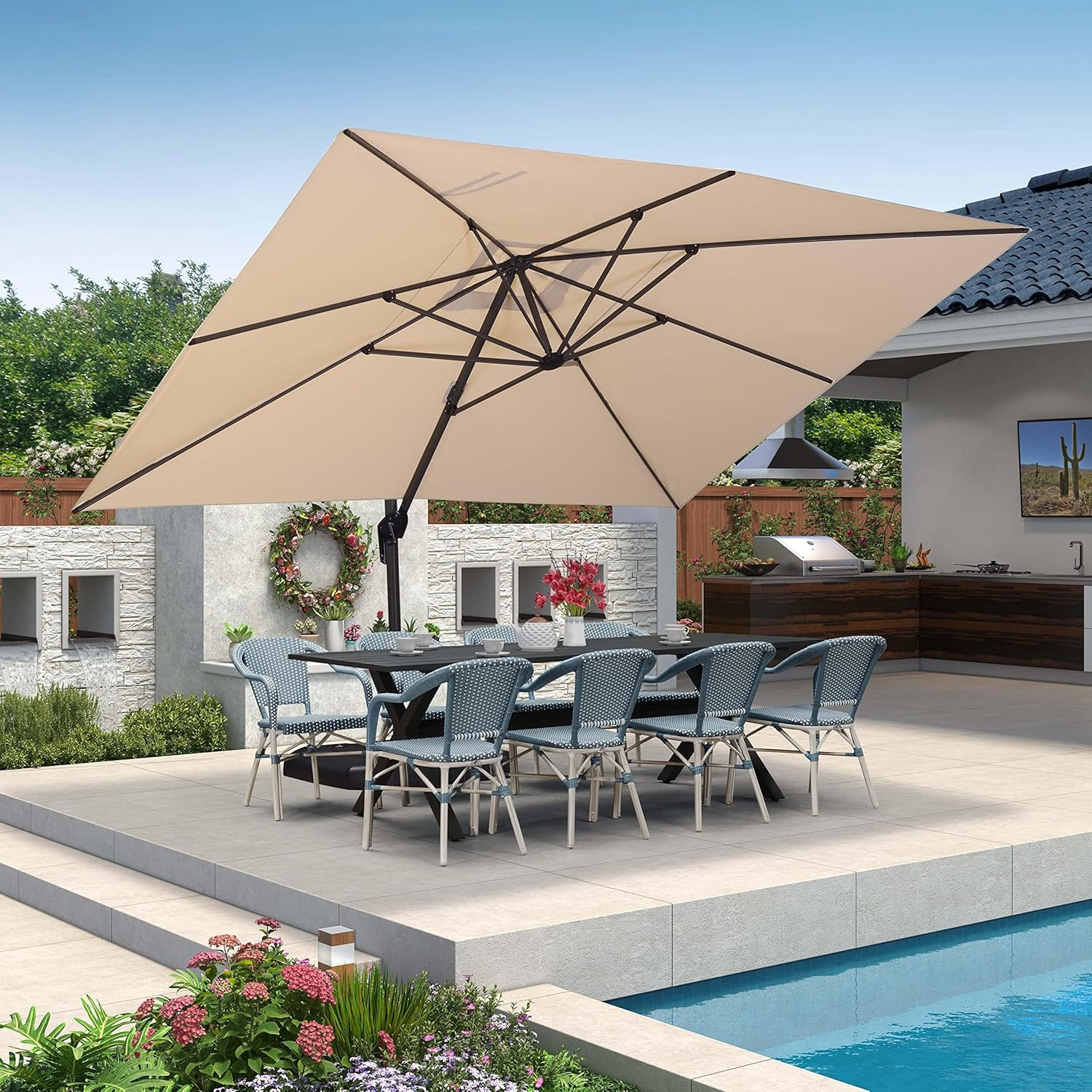 3X4 M Large Patio Umbrella Outdoor, Cantilever Umbrella with Crank Handle and Tilt, Offset Umbrella for Deck and Outdoor image number 1