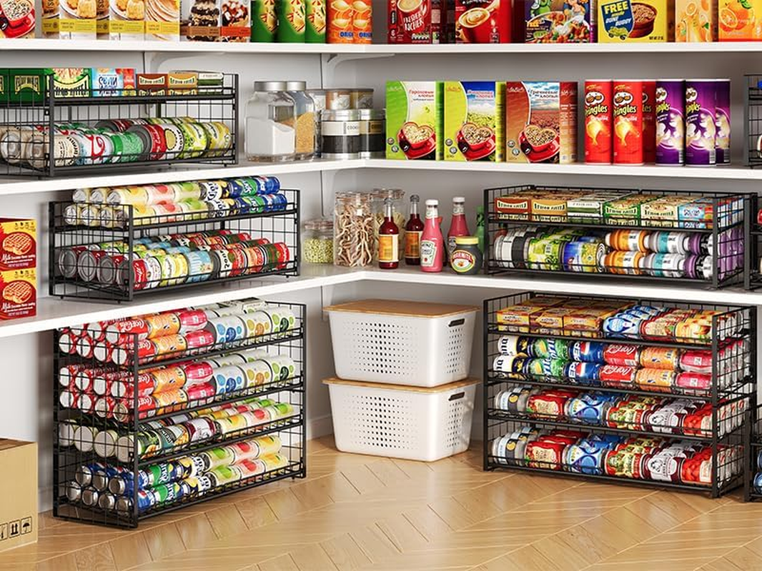 3 Tier Stackable Can Rack Organizer for Pantry Shelf, Adjustable Extra-Long Can Holder for Kitchen Storage, Sturdy Standing Rolling Can Dispenser for Canned Food Goods Drink Soup up to 96, Black image number 3