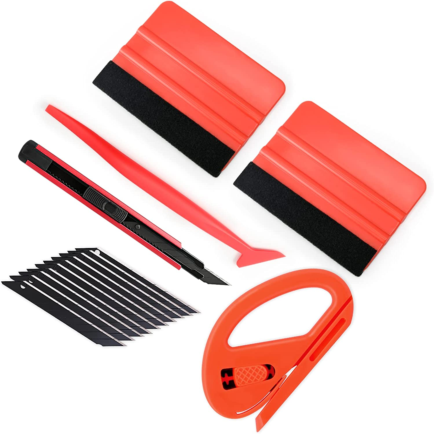 Gomake Vehicle Vinyl Wrap Tool Kit Window Tinting Tool Include 4 Inch Felt Squeegee, Retractable 9Mm Utility Knife and Blades, Zippy Vinyl Cutter and Mini Go Corner Squeegee for Car Wrapping