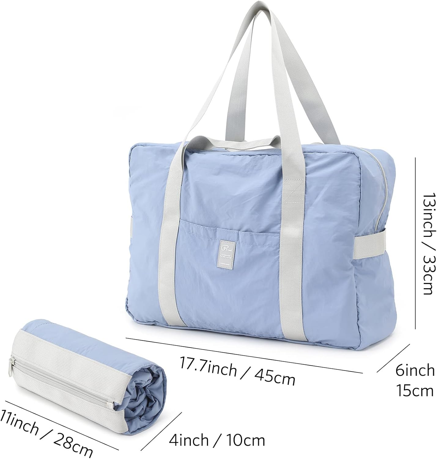 Foldable Travel Duffel Bag, Sports Duffels Gym Bag, Rainproof Nylon Totes, Lightweight Duffle Bags for Women & Men, Outdoor Vacation Weekend Bag by Vanfn P.Travel Series (Matte Blue) - Gray image number 5
