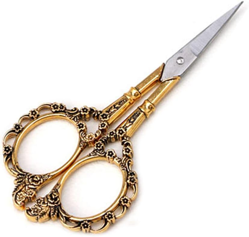EBANKU Professional Manicure Scissors, Vintage Stainless Steel Cuticle Precision Beauty Grooming for Nail, Facial Hair, Eyebrow, Eyelash, Nose Hair (Gold) image number 5