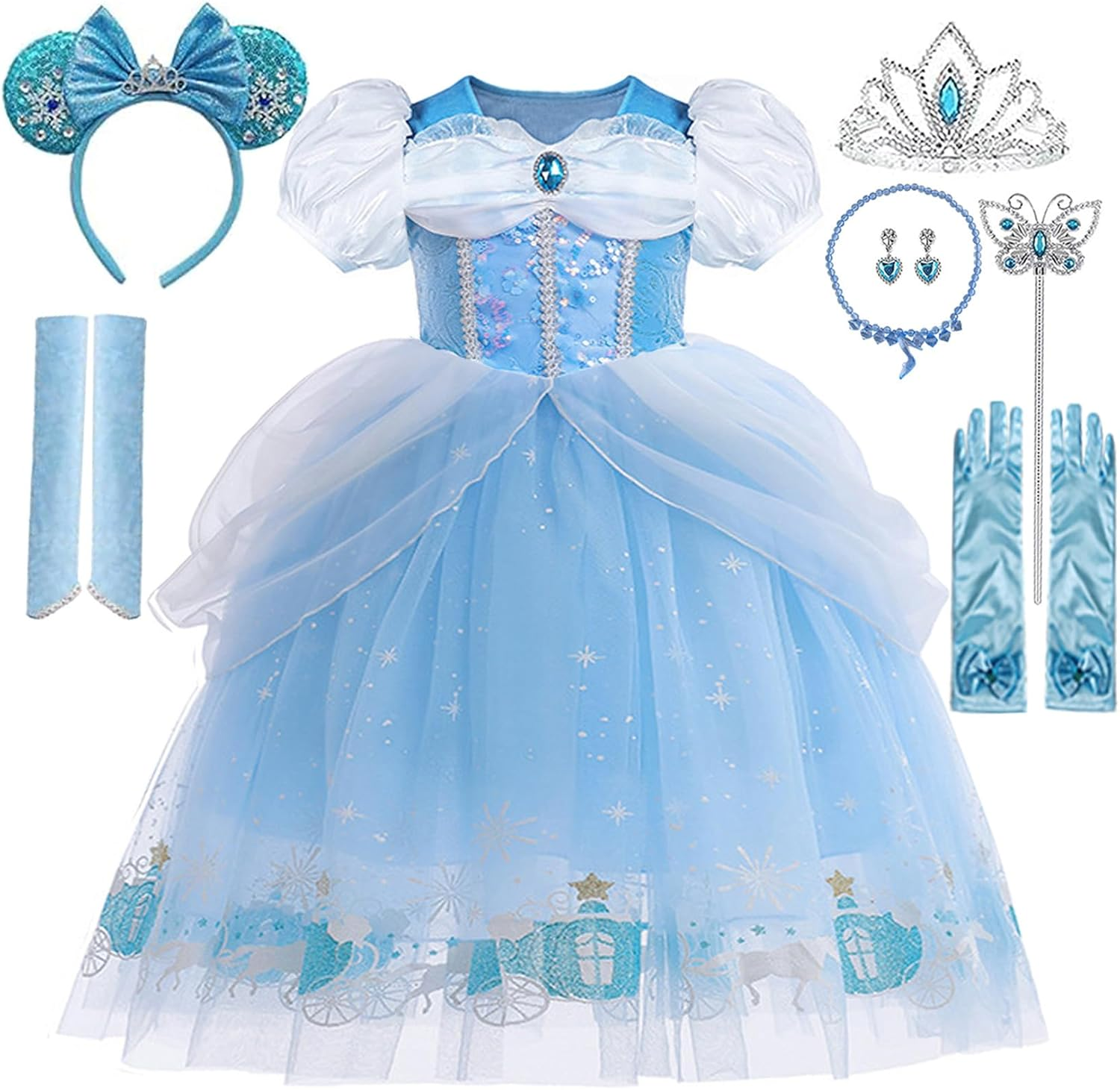 Princess Dresses for Girls Little Kids Blue Princess Costume Cosplay Outfit Birthday Halloween Prom Party Dress Up image number 5