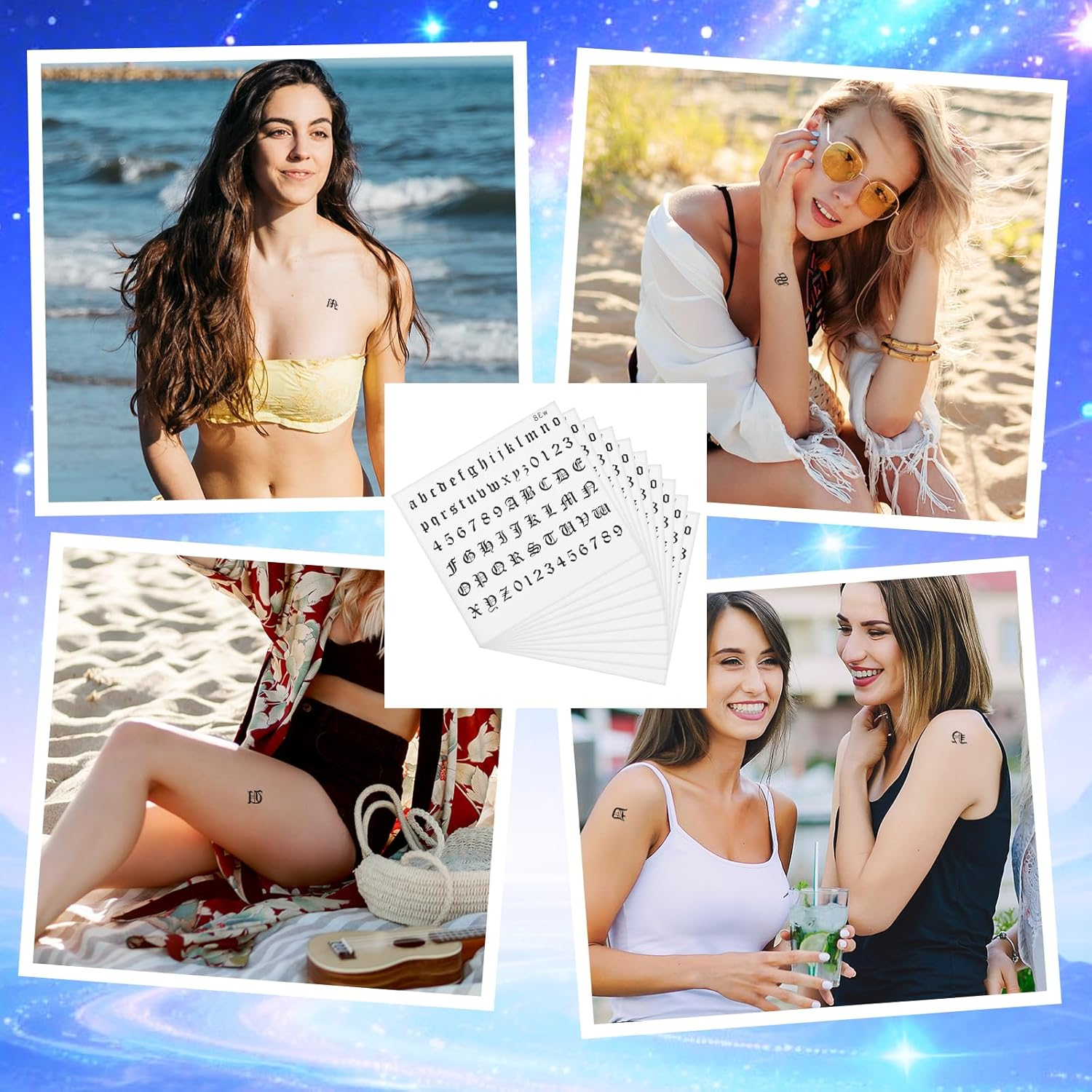 10 Sheets Letter Temporary Tattoos, Gothic Alphabet Tattoos Numbers Fake Finger Stickers, Customizable Fake Letters, Dates for Hand, Neck, Knuckles & Arm, Realistic Long-Lasting Black Ink image number 3