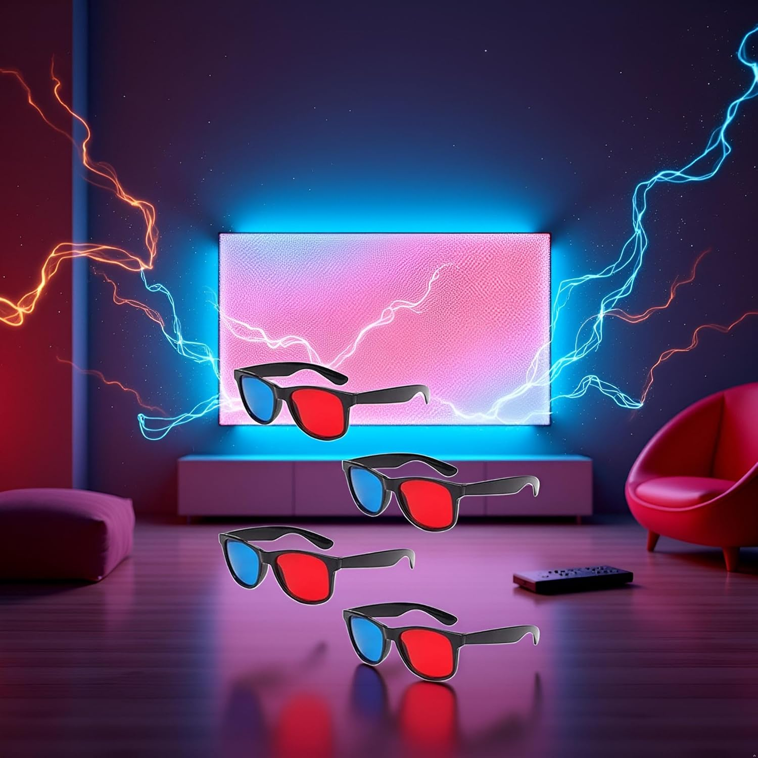 4Pcs Red and Blue 3D Glasses Universal TV Movie Dimensional Video Frame 3D Glasses DVD Game Glass 3D Style Glasses for 3D Movies Games,Light Simple Design,3D Viewing Glasses for Movies and Games