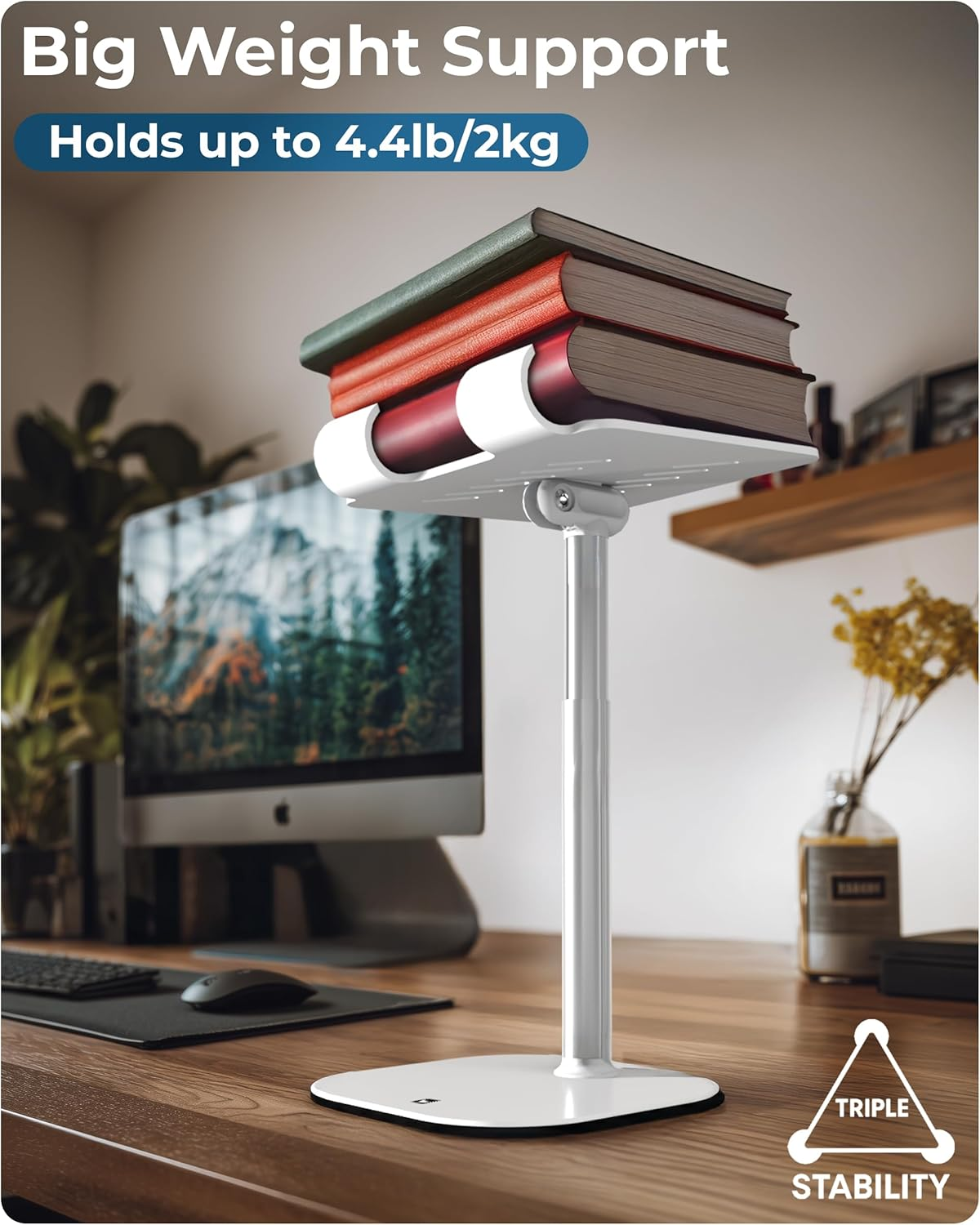Cooper Tabholder, 7-10" Height Adjustable Tablet Stand, Premium Ipad Stand for Desk, 270&deg; Tilt Portable Monitor Holder for 15.6-17" Displays, for All Ipad, Kindle, Surface, Samsung Tablets (White)