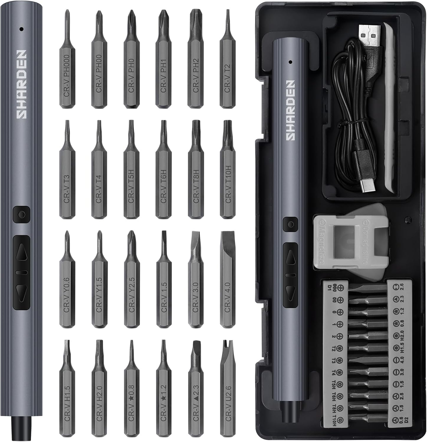 SHARDEN Mini Electric Screwdriver,29 in 1 Small Electric Screwdriver Kit with 24 Magnetic Bits,Precision Cordless Screw Driver Repair Tool for Phone Camera Laptop Watch