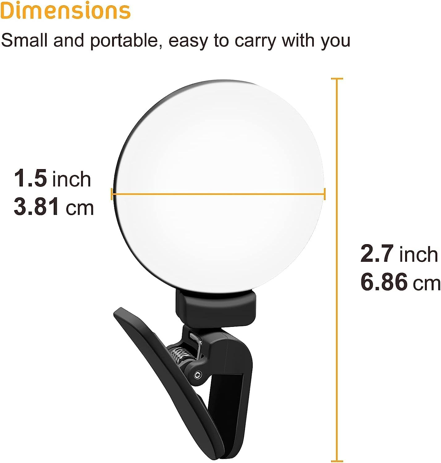UCINNOVATE Selfie Ring Light Clip on for Cell Phone 3 Color Temperature Rechargeable Mini Circle LED Ring Light Black for Youtube Live Streaming | Short Videos | Portrait | Video Conference